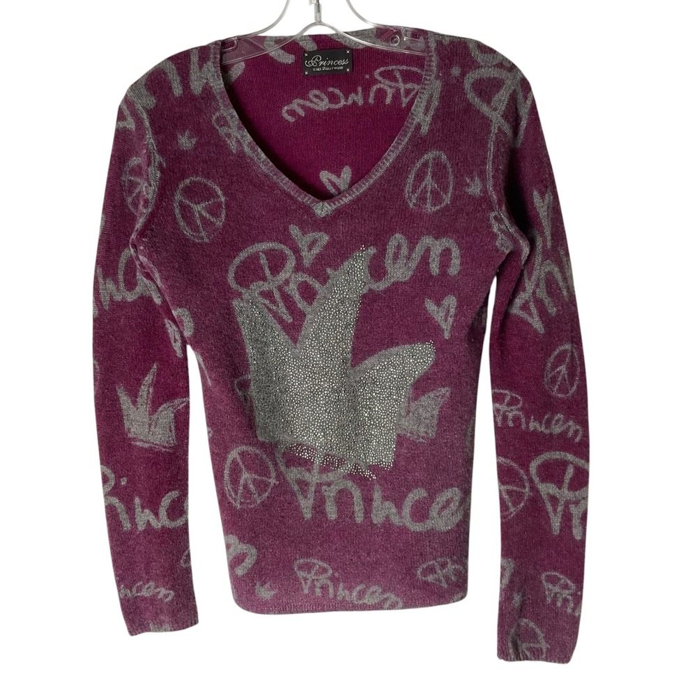 Princess Goes Hollywood Peace Rhinestone Cashmere Sweater‎ Purple Size Small